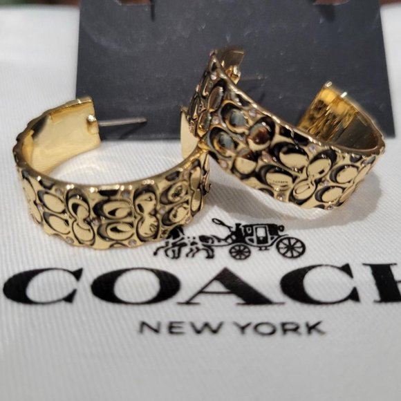 Coach Signature Logo Hoop Earrings - Picture 1 of 5